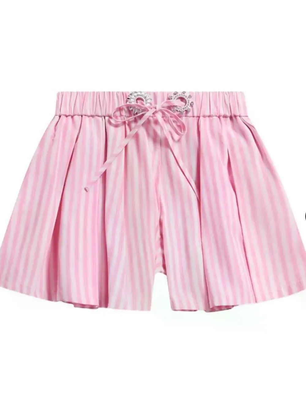 AREA Pink Striped Elastic Waist Skirt-Style Shorts